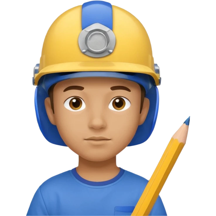 Kid with a blue helmet,has a pencil in his nose and has a yelliw shirt emoji