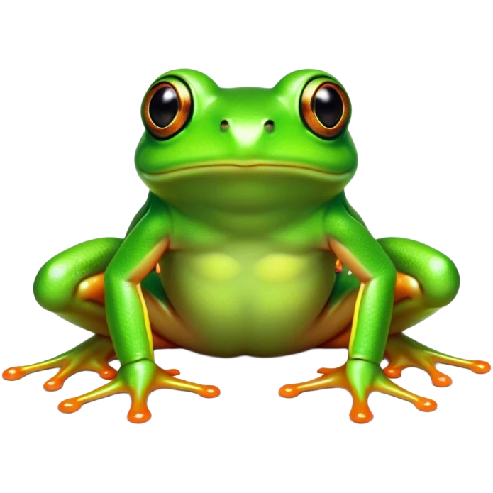 Cinematic Noble Green Tree Frog Portrait Emoji, Poised and alert, with a compact, vibrant body clad in bright, glossy green skin accented by delicate, sticky toe pads and large, bulging, observant eyes, Simplified yet sharp and sophisticated features, highly detailed, glowing with a soft, verdant luminescence, high shine, intelligent and sprightly, stylized with an air of tropical elegance, focused and attentive, soft glowing outline, capturing the essence of a watchful and confident amphibian that appears ready to leap out of the screen with effortless agility! emoji