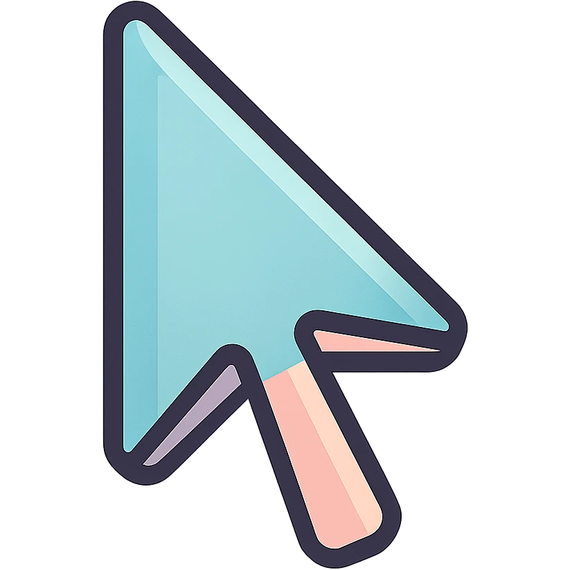 mouse cursor arrow with a split tip, icon-color-outlined style, thin clean outlines, soft rounded shapes, pastel palette #98B5BC, #B5B3C1, #C9A3C9, #E4C0CA, #F7DCD1, #F7C0AA, detailed shadows and highlights, soft lighting, transparent background emoji