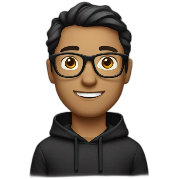 white nerdy man with glasses wearing black hoodie emoji