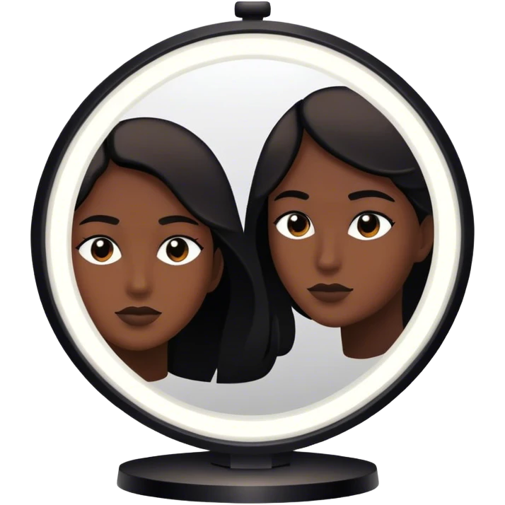 Un espejo con un brillo hipnótico en el centro de un espacio oscuro y una persona en silueta negra emoji