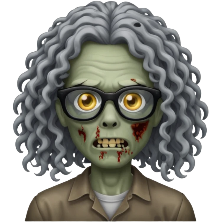 Zombie with long curly hair and black glasses  emoji