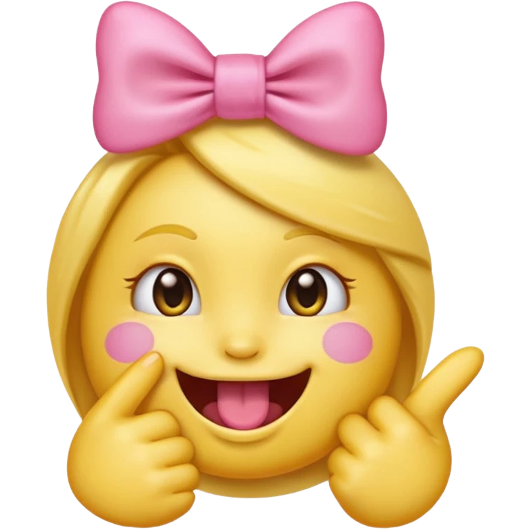normal yellow emoji face biting its finger, with a cute bow on its head emoji