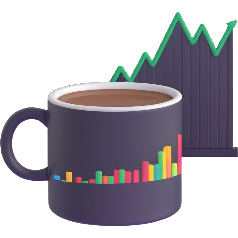 a coffee mug with a stock chart on it emoji