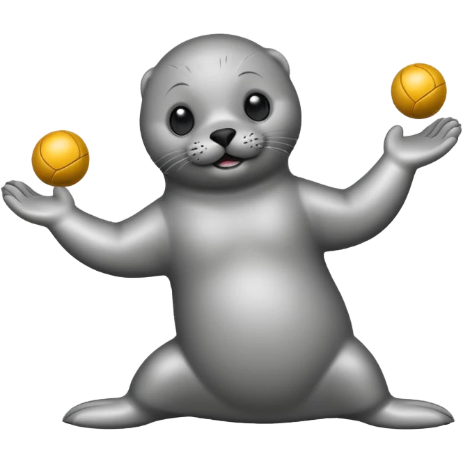 a Circus cute seal juggling two metal ball emoji