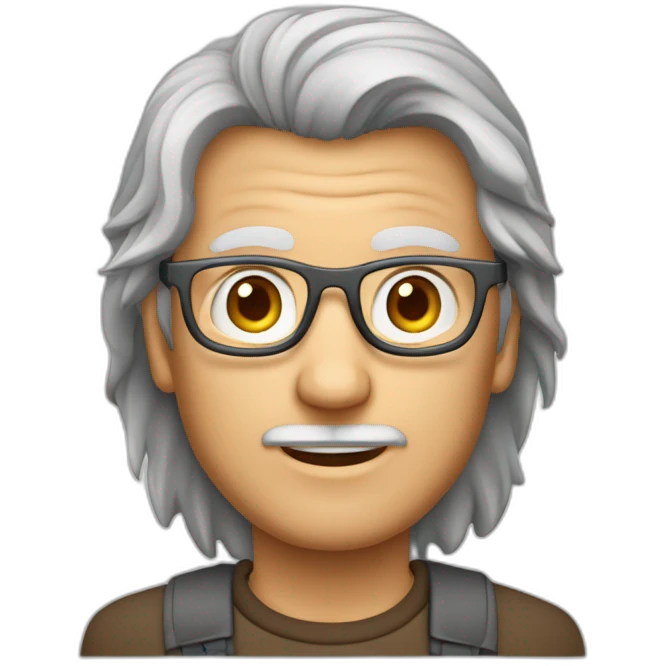 ein Mann Ende 50 mit grau-rötlichen Haaren, Halbglatze und brauner Brille ohne Bart emoji