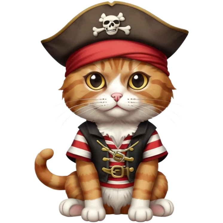 cat full body sitting dressed as a pirate with one eye patch emoji