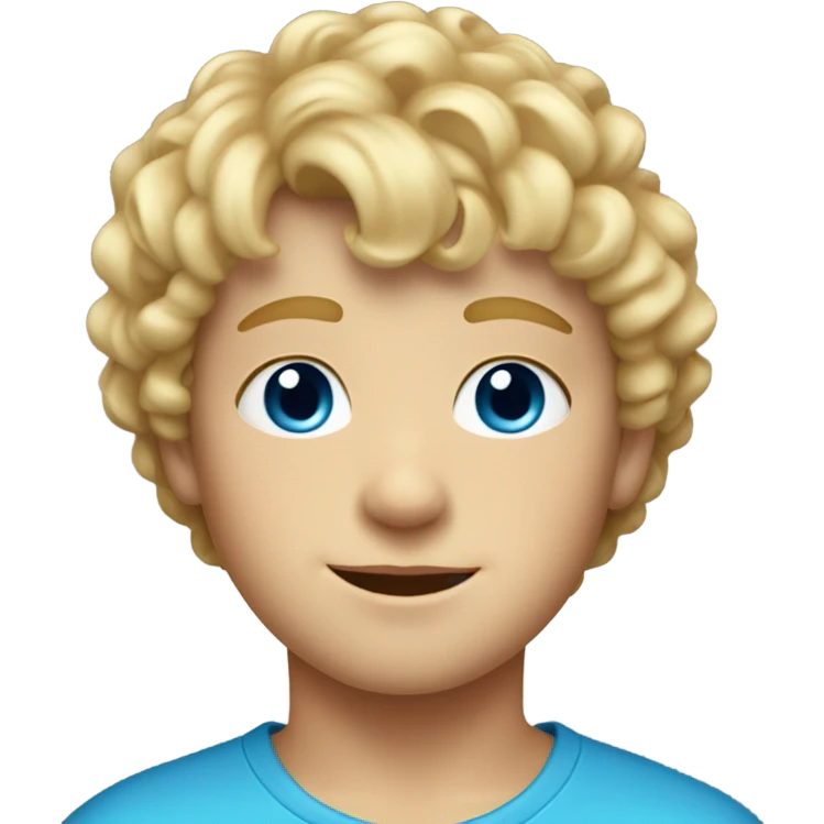 9 year old boy with blonde curly haired mullet and blue eyes emoji