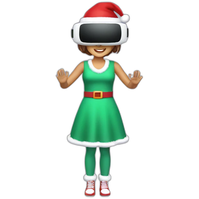 full body Christmas girl holding in hands vr headset emoji