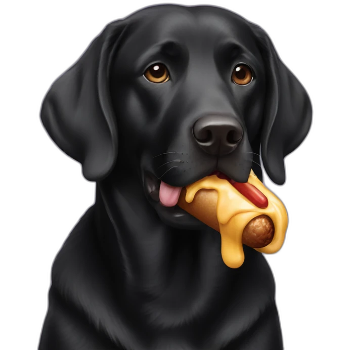 black labrador eating hotdog emoji