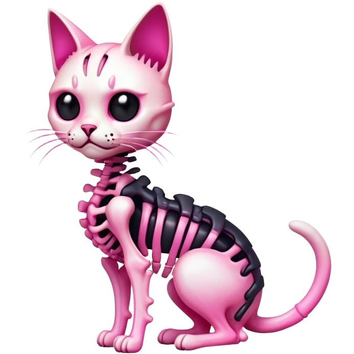 A black and pink gradient epic shiny cool edgy skeletal cat, full body emoji