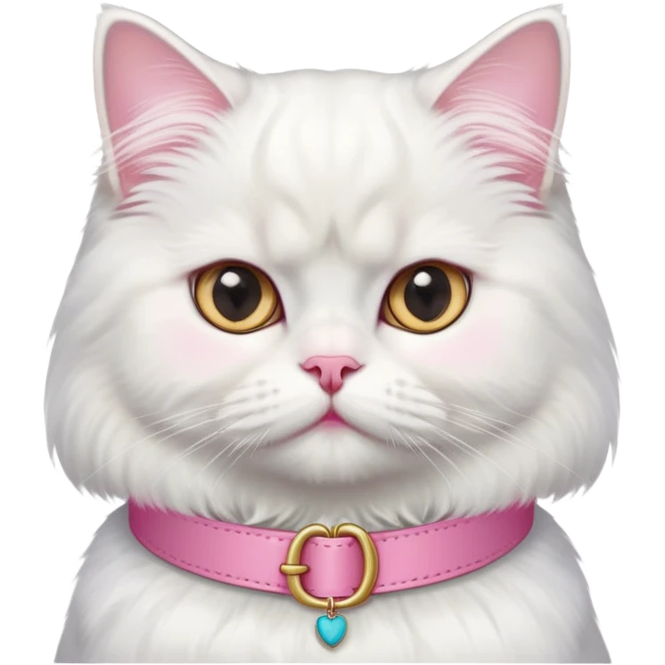cute white persian cat realistic with a pink collar emoji