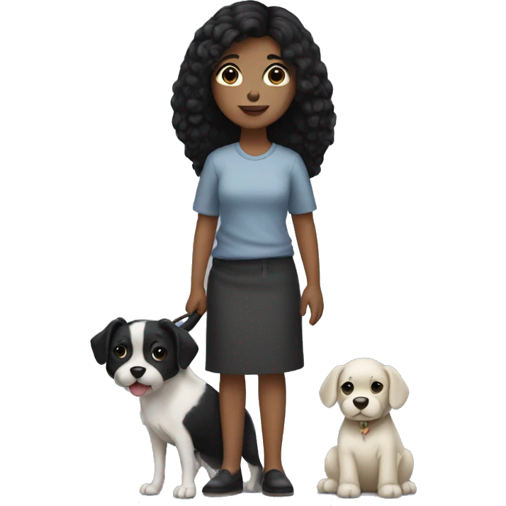 medium black hair girl holding a black nd  dog emoji