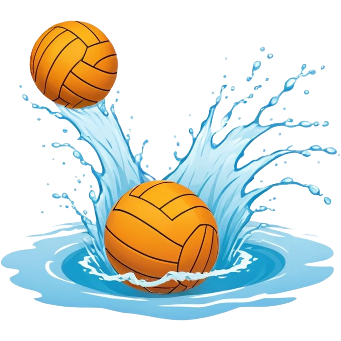 An icon showing a water polo ball floating on the surface of a pool, with a goal frame in the background, and water splashing around. The design captures the intensity of the game with visible ripples on the water. Transparent background highlights the excitement of water polo. emoji