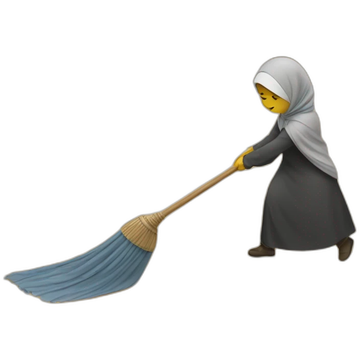 a woman in a hijab is sweeping the floor emoji
