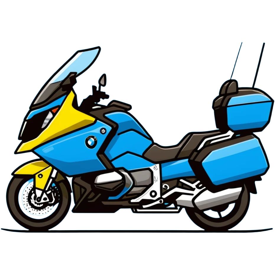 blue BMW RT1200 touring motorcycle with rider emoji