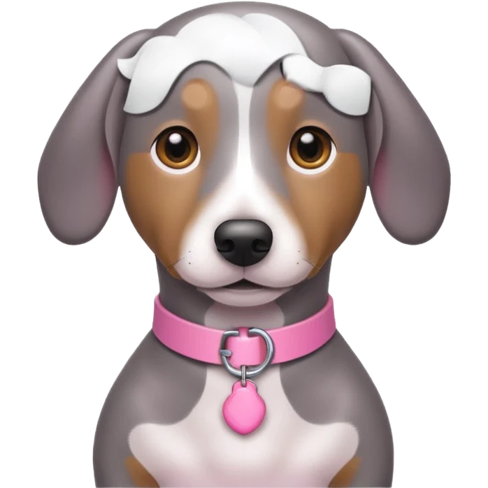 grey sausage dog with white chest with pink collar emoji