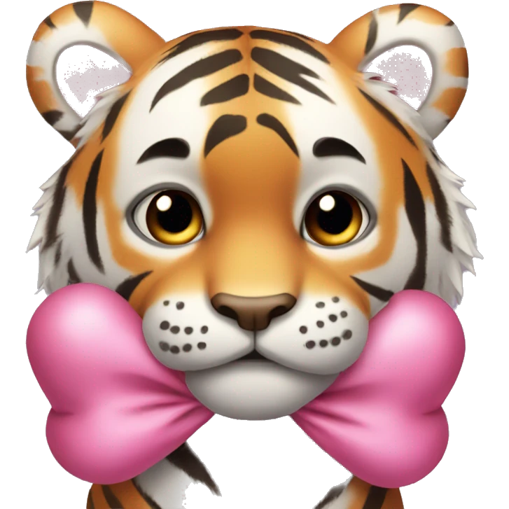 tiger holding teddy bear with a pink bow on its head emoji