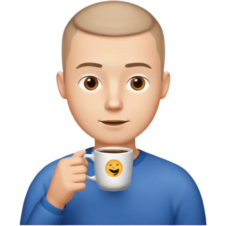 a white short guy with a buzz cut drinking a cup of coffee emoji