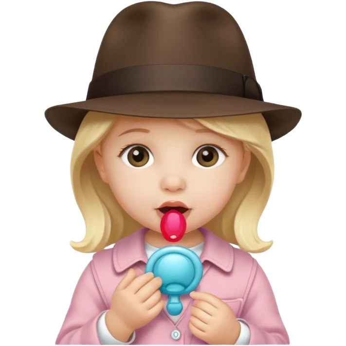 a baby girl with pacifier and fedora emoji