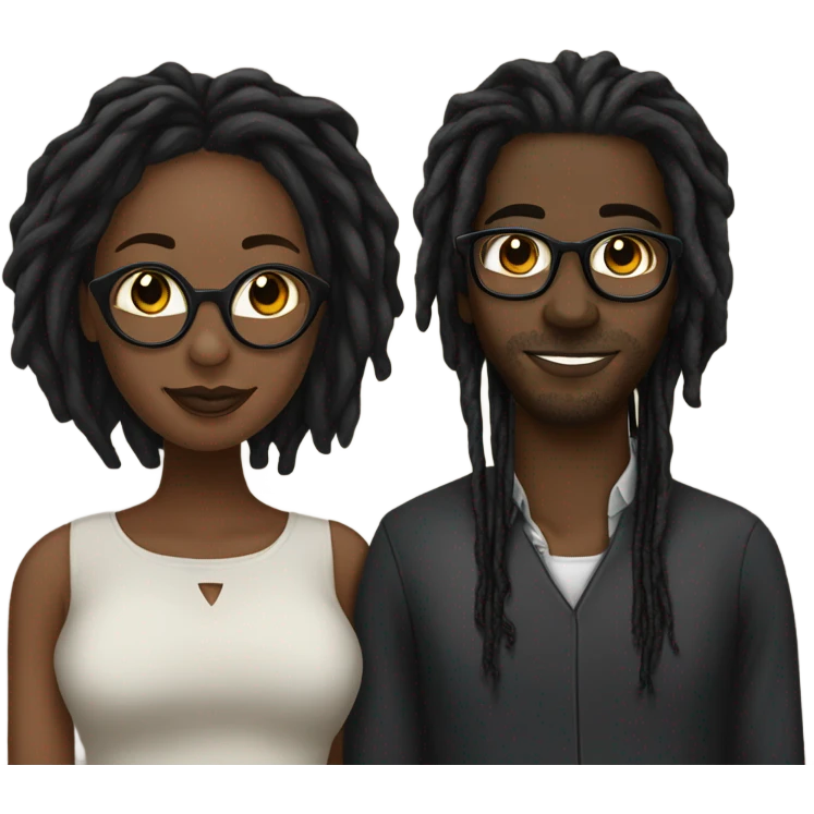 black couple with locs, dark skin with long black locs, dark skin with glasses and BLACK locs tied up kissing emoji