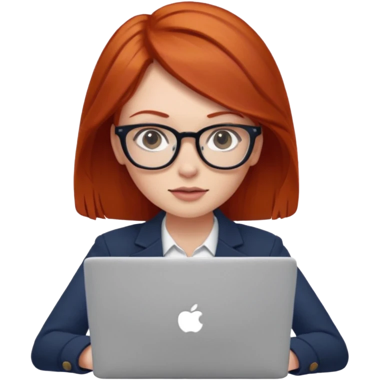 redhead female with glasses focused on a laptop emoji