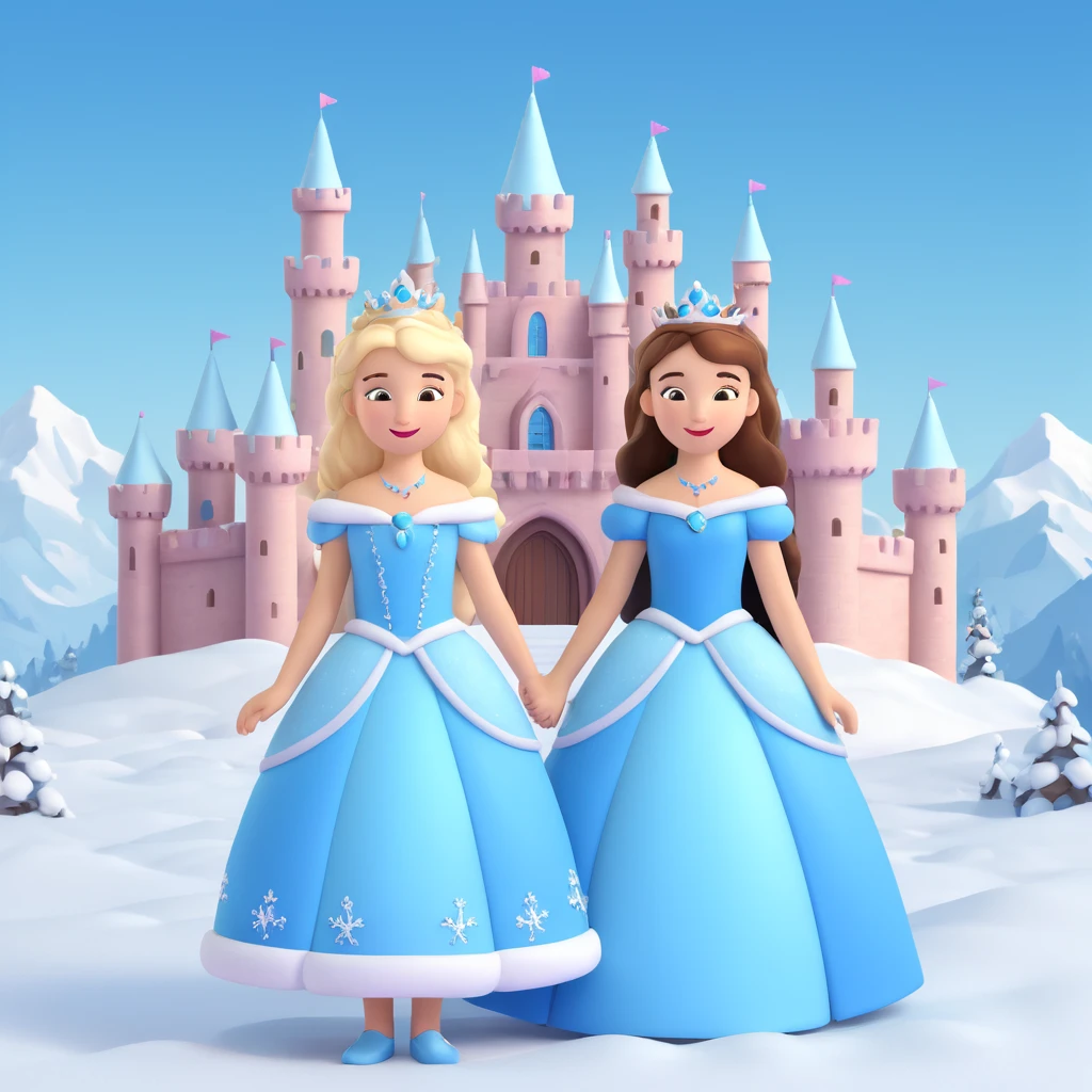 girls in a  snow princess dress, snow castle background emoji