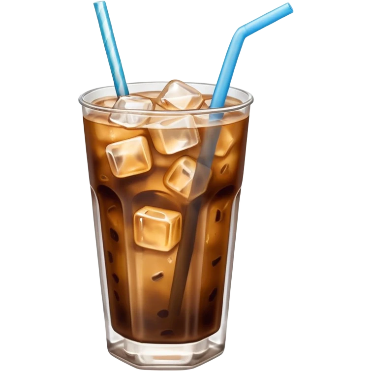 cold coffee emoji, a glass of iced coffee with ice cubes and a straw emoji