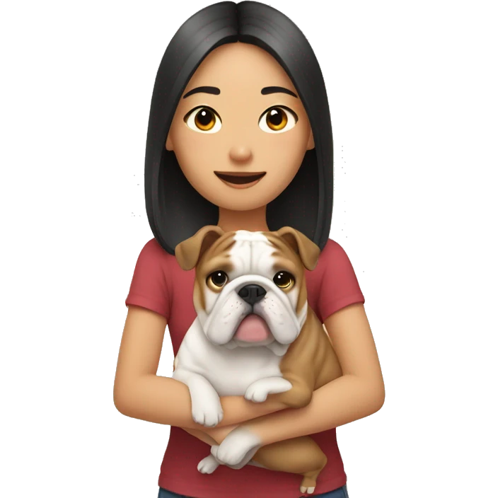 asian girl holding english bulldog emoji