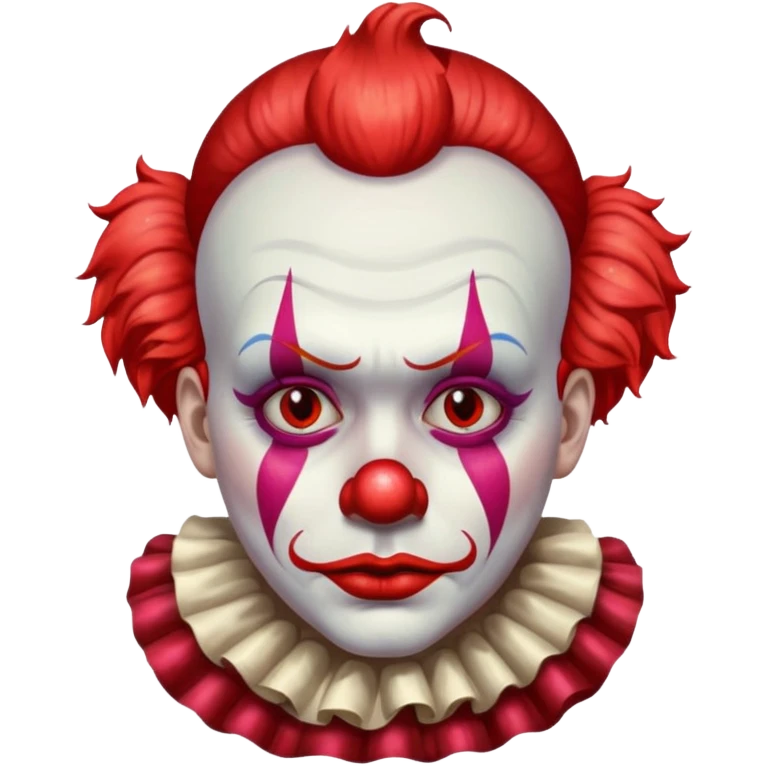 red glitter clown with the sad facial expression emoji