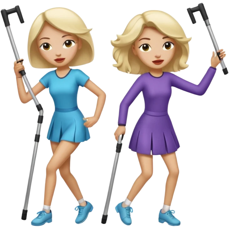 A woman dancing with one eye closed and another dancing with crutches. emoji