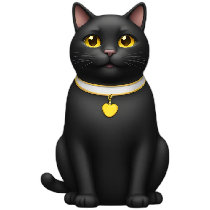 Black fat cat with yellow eyes smiling emoji