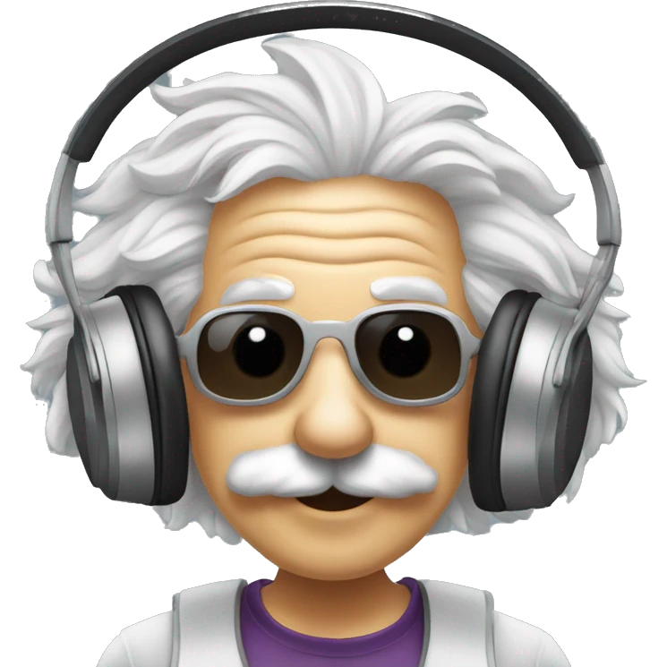 albert einstein happy listening music with wireless headphones while in the gym emoji