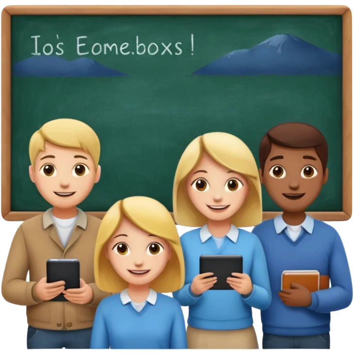 personas viendo una pizarra emoji