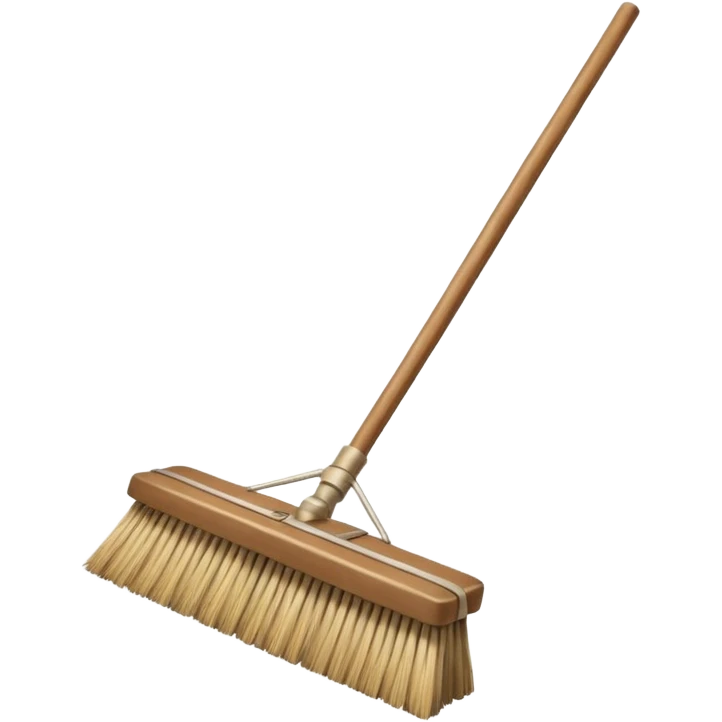 traditional broom with wooden handle on a dusty carpet, straw bristles sweeping visible dust clouds, old-fashioned cleaning tool, vintage household style, 3D cartoon, mobile game icon style, centered composition, no people, no animals, no text, no watermark emoji