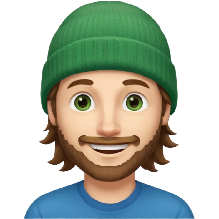 white man
aged 40,
Blue eyes, 
mid length brown wavy hair,
Green beanie hat,
Stubble
Smiling and winking emoji