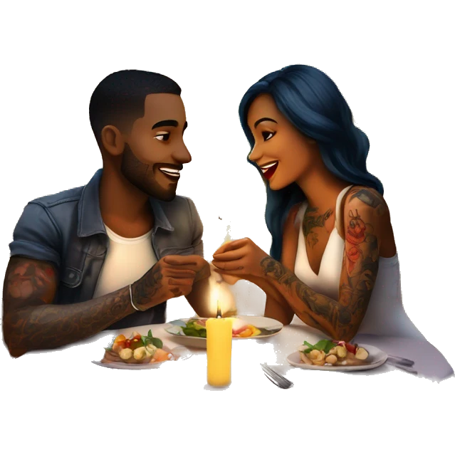romantic candle light dinner for beautiful tattooed couple emoji