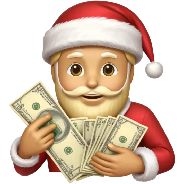 A confident rich emoji face wearing a Santa hat, money stacks, casino vibe, New Year theme, premium 3D emoji style, sharp details, no text, isolated on transparent background emoji