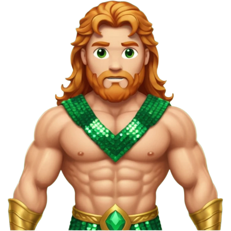 Hercules, God of Heroes from Gods and Goddesses with long reddish blonde hair, bronze and green sequin outfit emoji