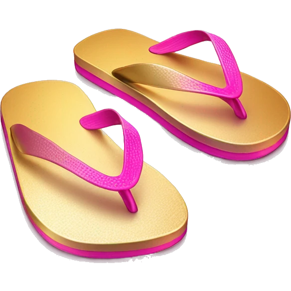 Realistic metallic gold and pink gradient pair of summer flip flops isolated. emoji