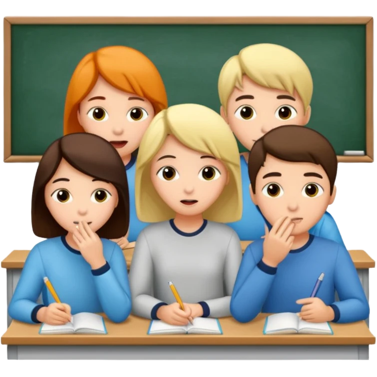 a group of students of both genders (boy and girl) talking quietly in a classroom emoji