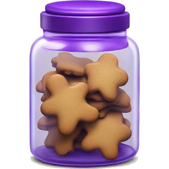 Realistic glass cookie jar with purple lid full of gingerbread cookies isolated.  emoji