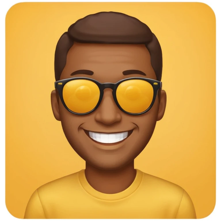 brown-skinned man with sunglasses, yellow background, classic emoji style, big grin emoji