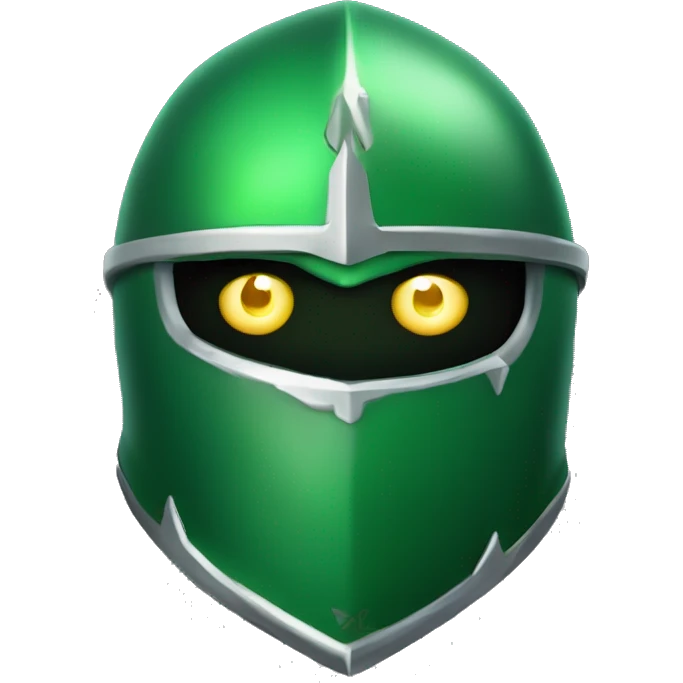 green helmet knight whit lightninh eyes, face all covered, 3/4 position, evil emoji