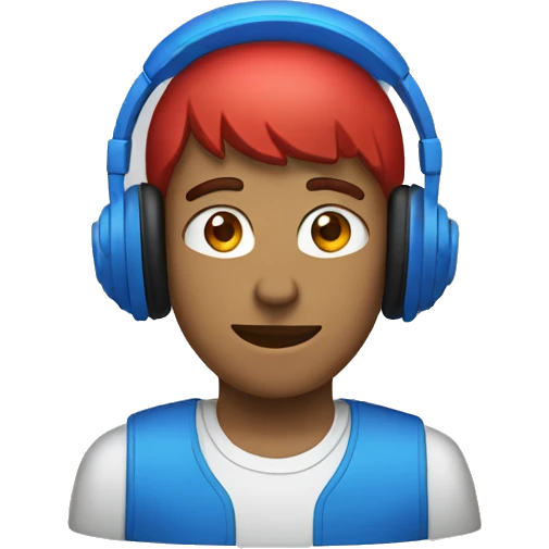 teen man with blue and red headset emoji