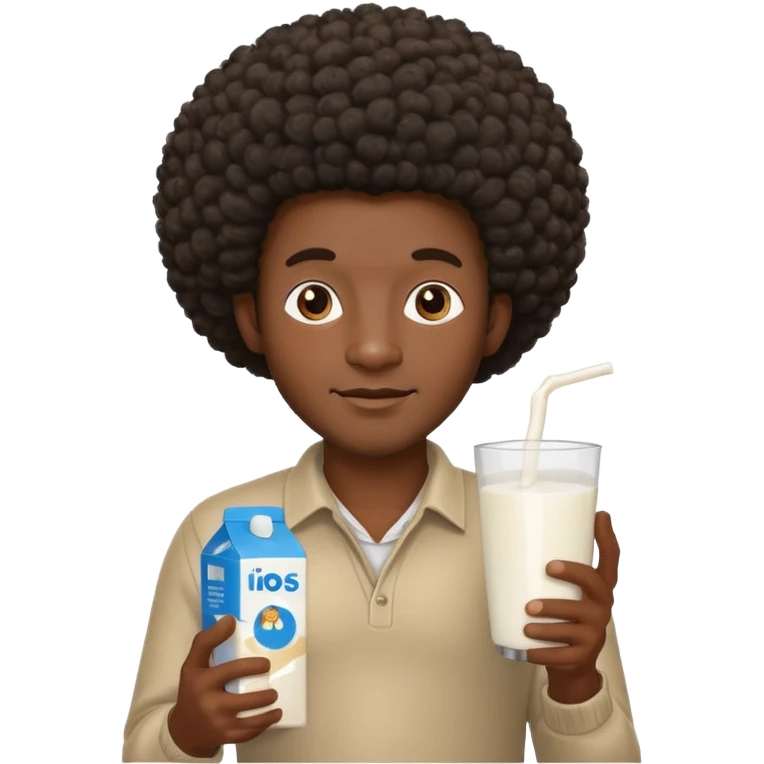 Make a black guy with Afro getting milk from store emoji