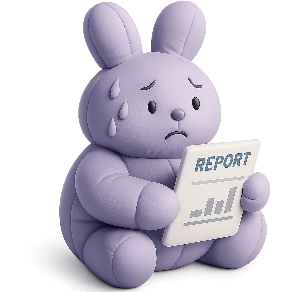 lavender bunny sweating and holding a report, cushion style emoji