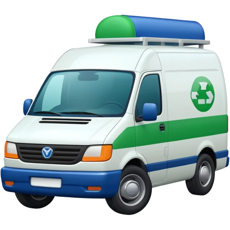 a white modern delivery van with green and dark blue color on the side.  emoji