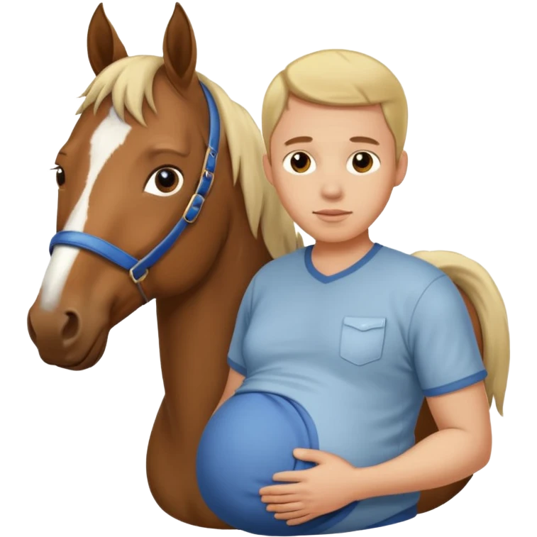 pregnant man in casual wear near horse emoji
