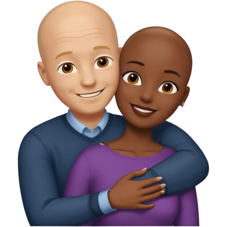 Bald white guy hugging black female friend emoji